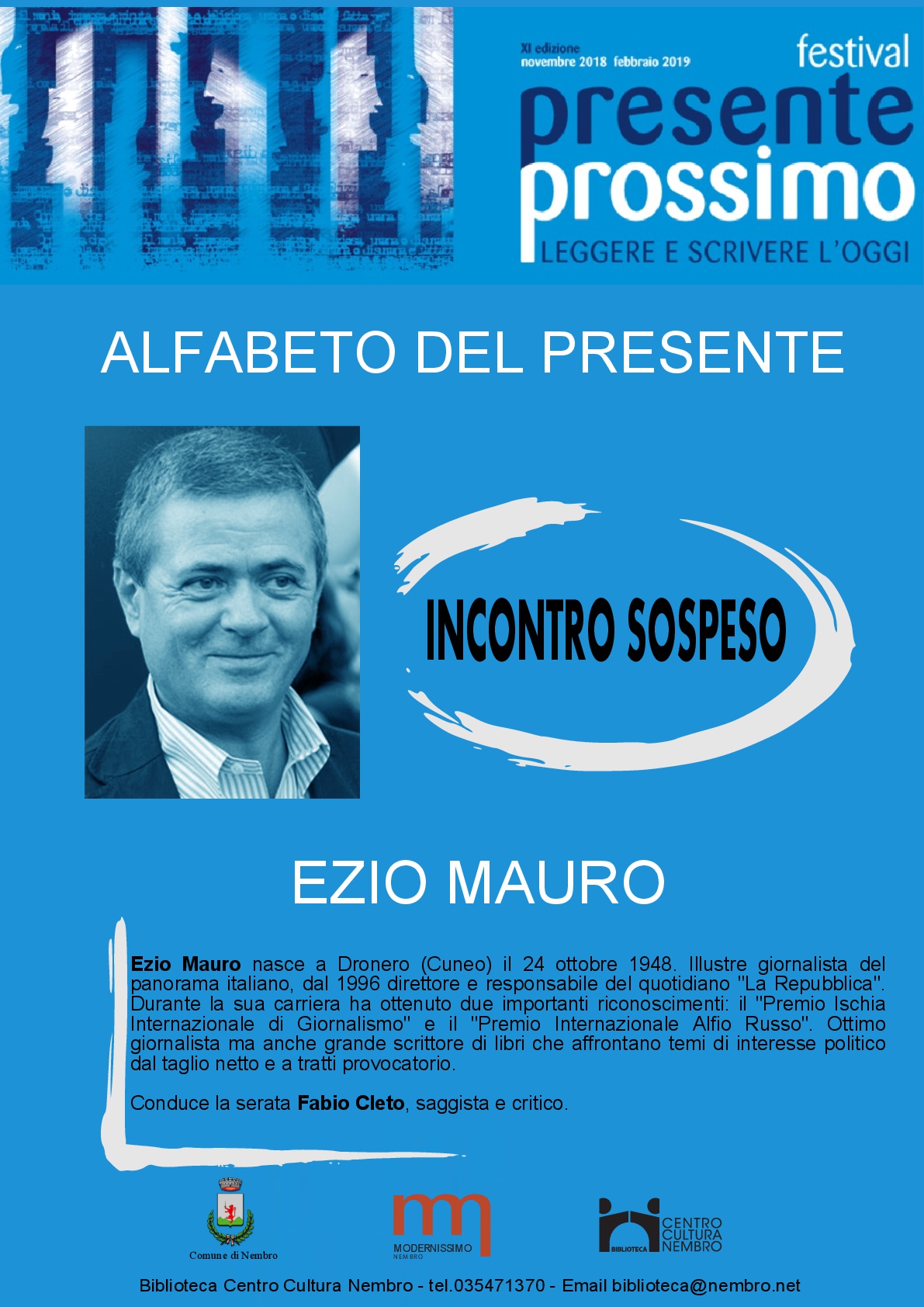Immagine PRESENTE PROSSIMO - EZIO MAURO - EVENTO SOSPESO