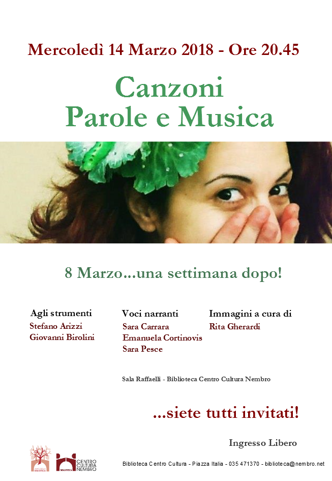 Immagine Canzoni, parole e musica. 8 marzo...una settimana dopo!