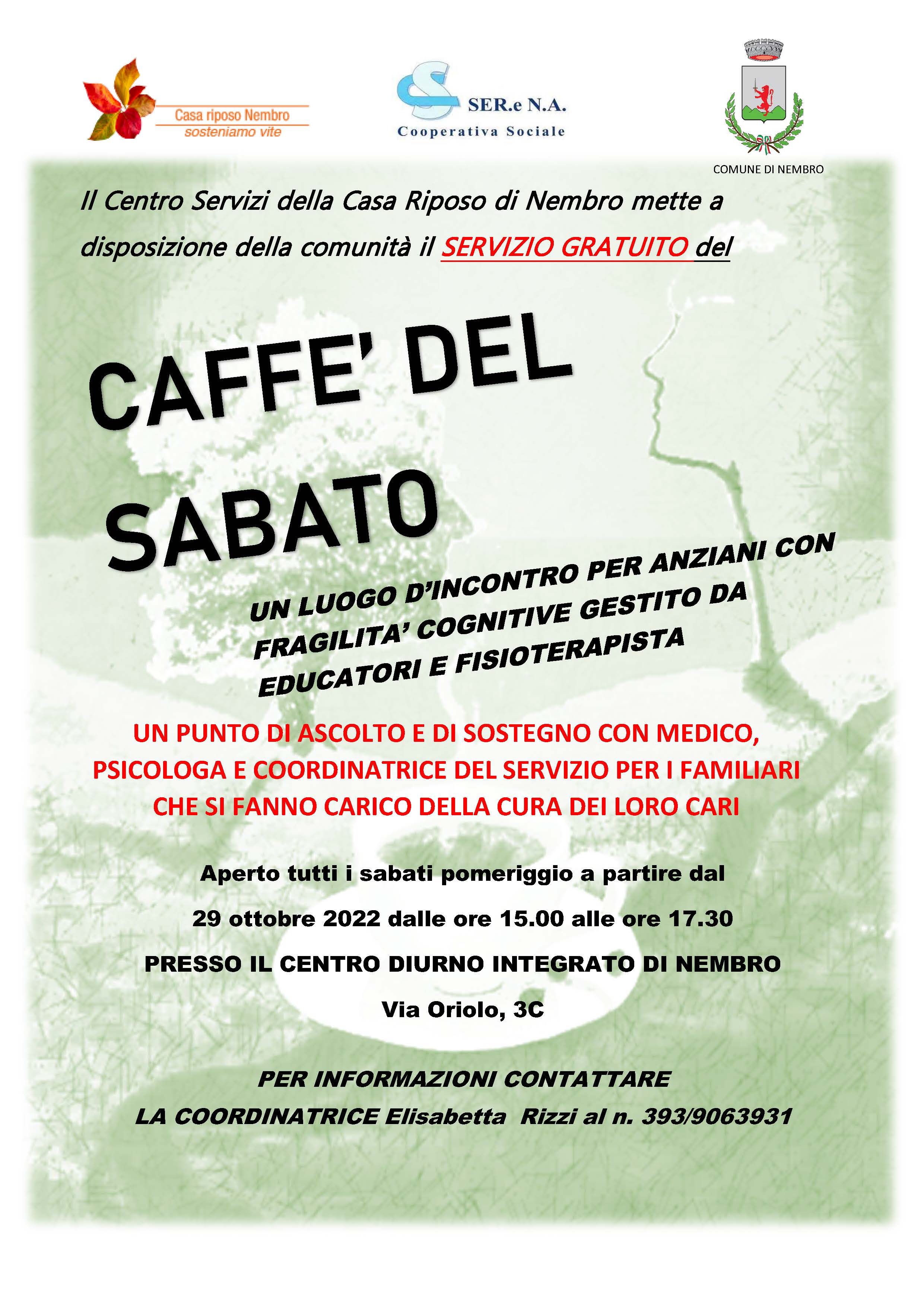 Immagine Riapre il CAFFÈ DEL SABATO, un luogo di incontro per anziani con fragilità cognitive