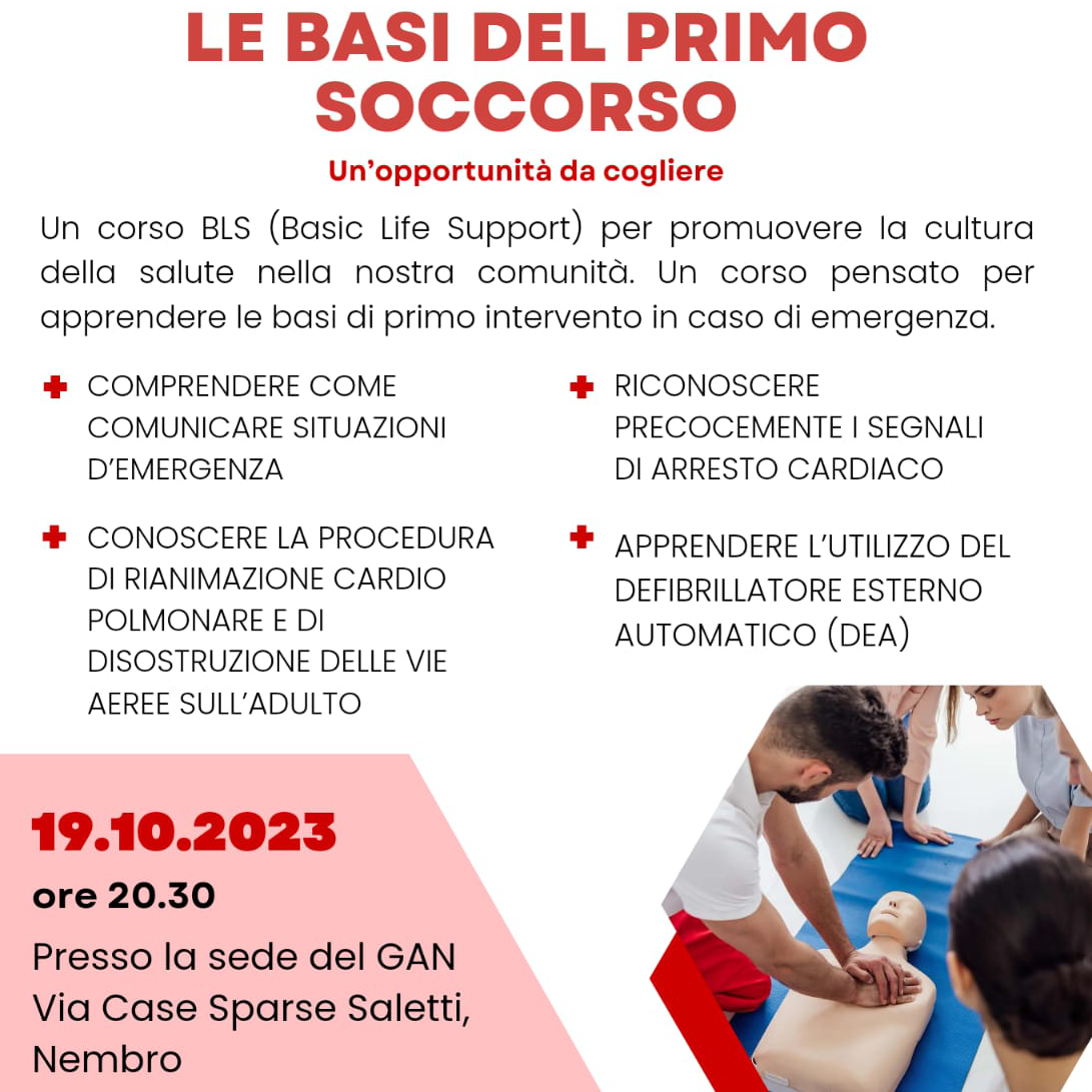 Immagine Incontro: LE BASI DEL PRIMO SOCCORSO