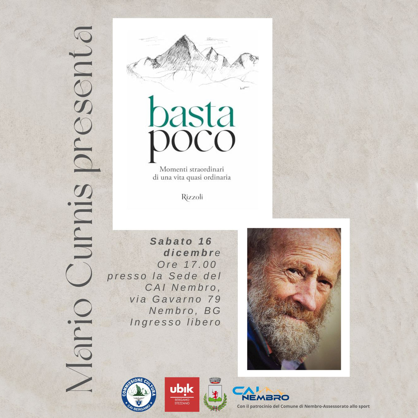 Immagine Mario Curnis presenta il suo libro: BASTA POCO