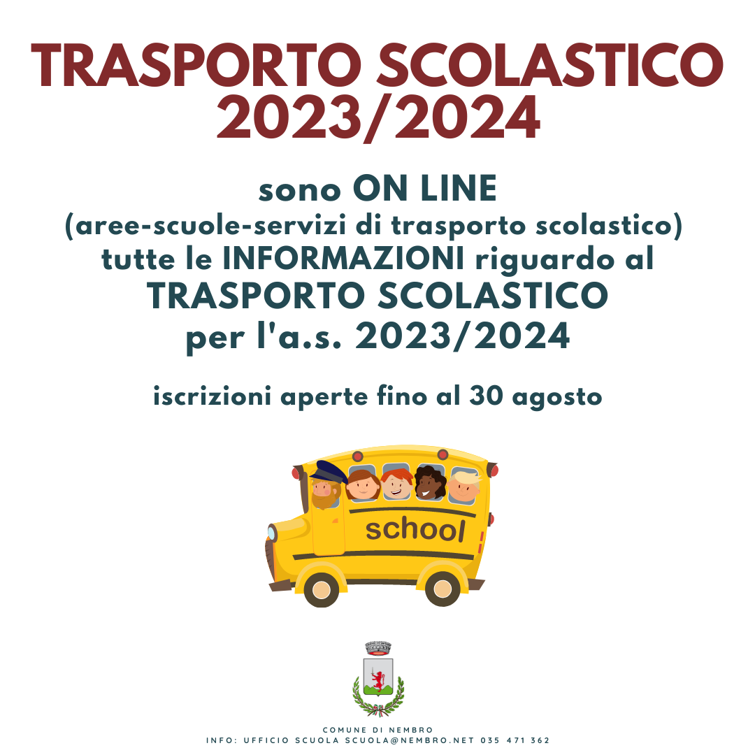 Immagine TRASPORTO SCOLASTICO a.s. 2023/2024: termine iscrizioni 30 agosto 2023