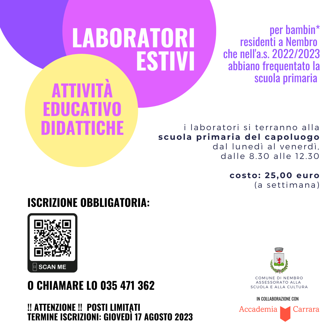 Immagine LABORATORI ESTIVI in collaborazione con l'ACCADEMIA CARRARA di Bergamo