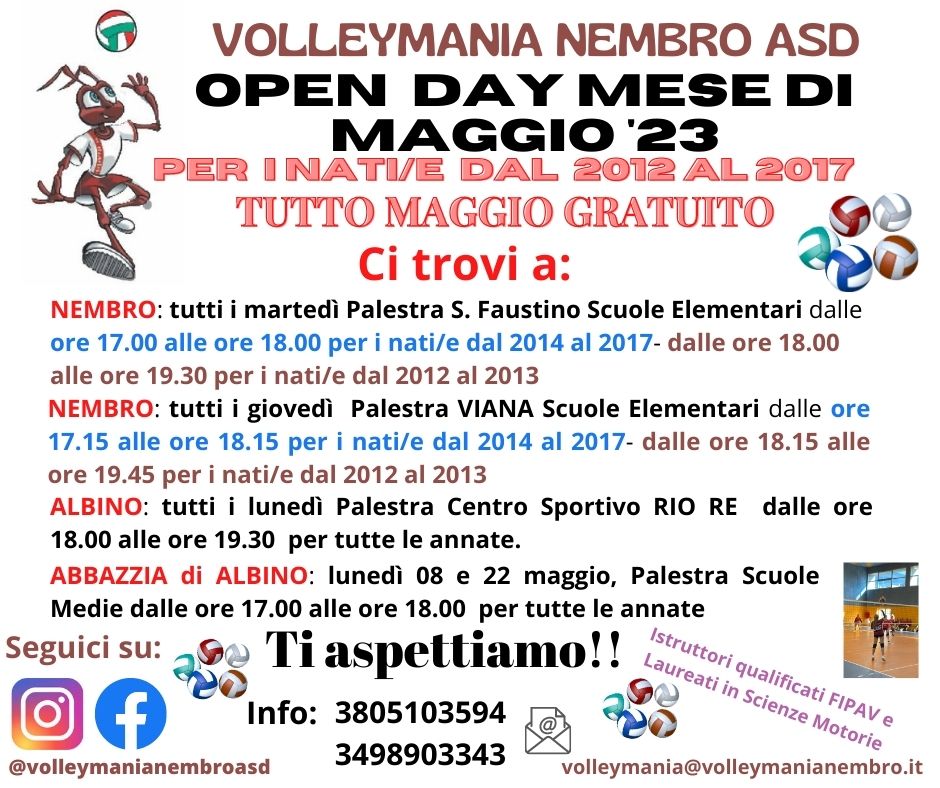 Immagine Volleymania Nembro vi invita agli OPEN DAY di maggio