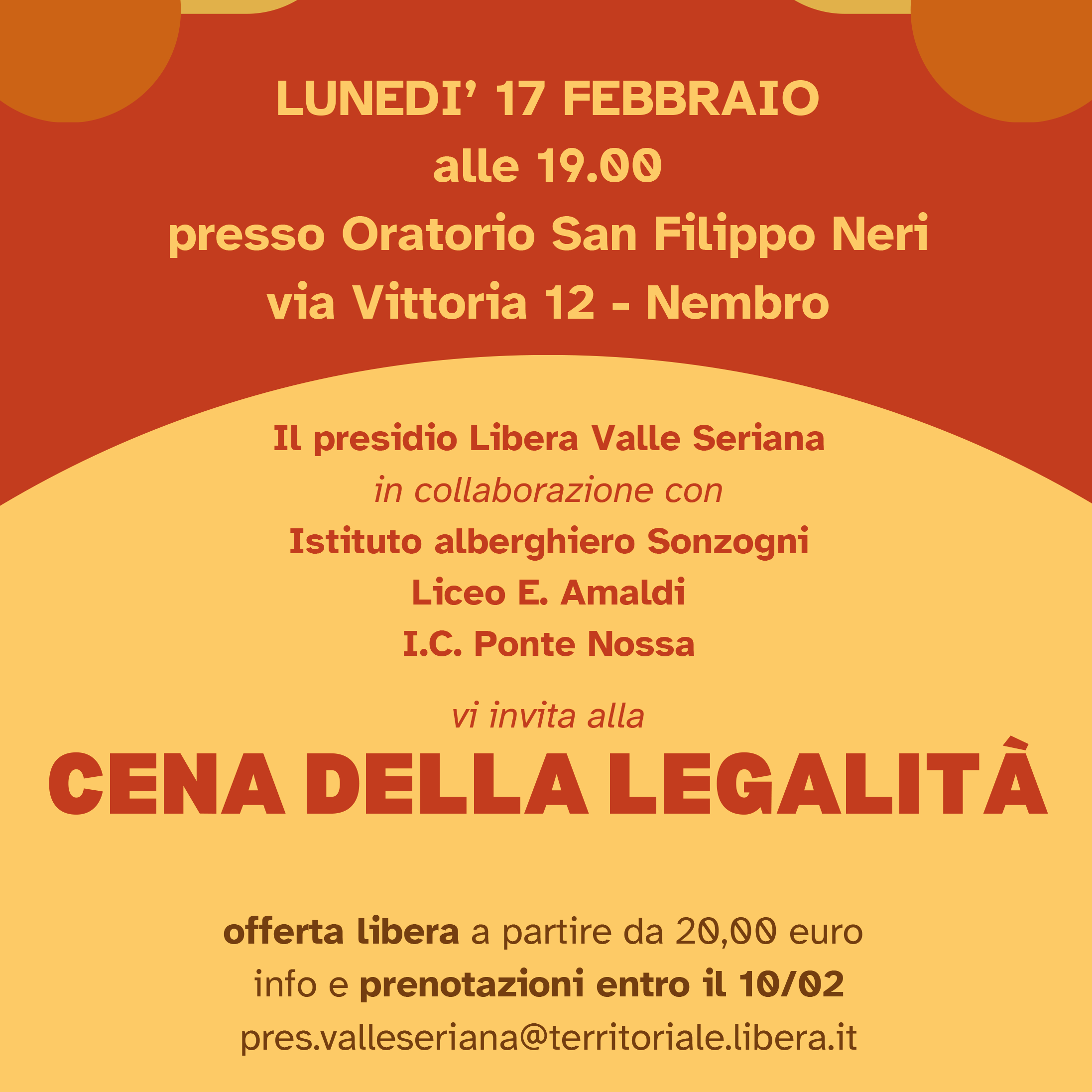 Immagine invito alla CENA DELLA LEGALITÀ