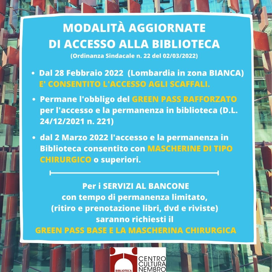Immagine Aggiornate le modalità di accesso alla Biblioteca