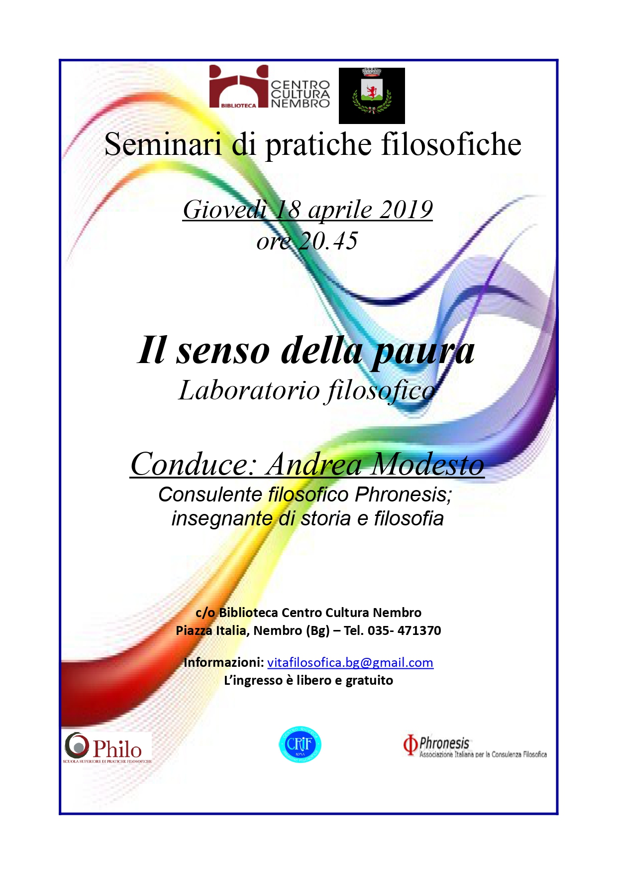 Immagine  Il senso della paura - Laboratorio filosofico 