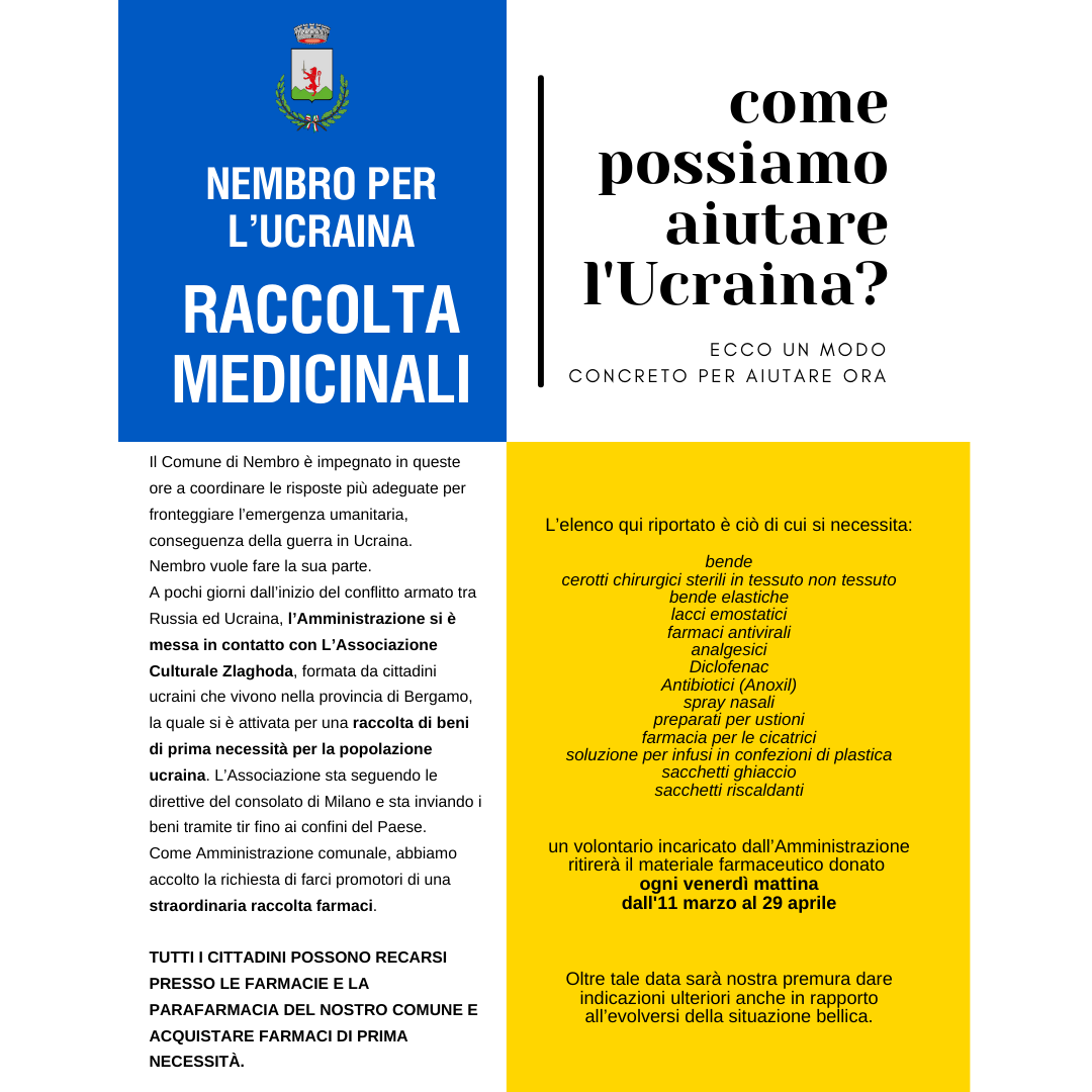 Immagine Nembro per l'Ucraina: RACCOLTA MEDICINALI