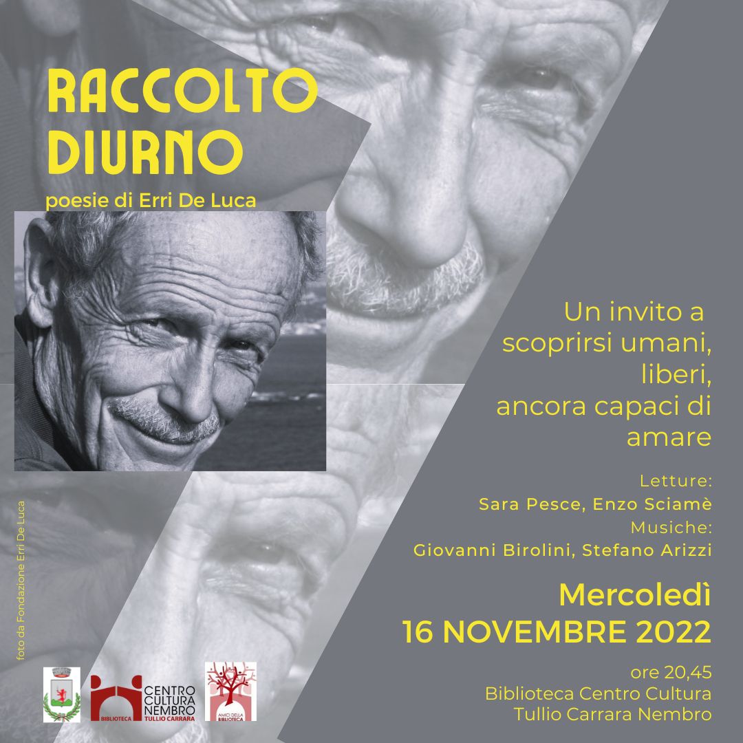 Immagine CAMBIO DATA PER: RACCOLTO DIURNO - poesie di Erri De Luca
